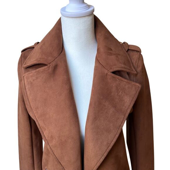Magaschoni Faux Suede Brown Trench Coat - Size XS - Picture 4 of 10